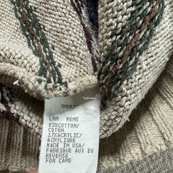 VTG 90s Woolrich Men’s Beige Burgundy Fair Isle Cotton Crewneck Sweater L - Picture 8 of 8